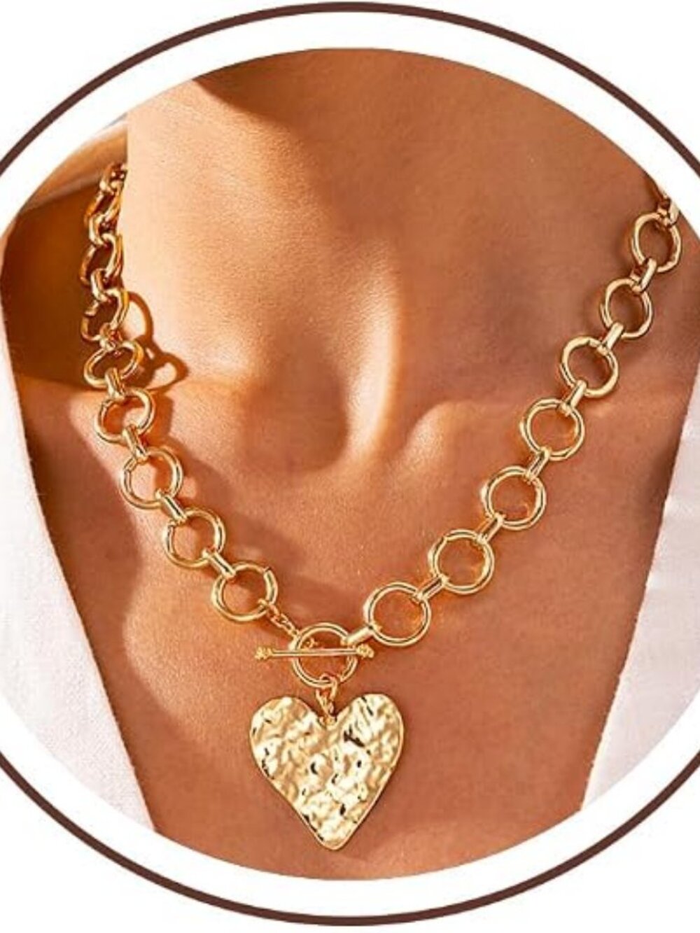 Robaice Chunky Heart Necklace for Women，14K Plated Gold Chain Necklaces